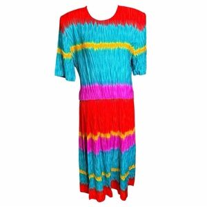 Vintage Sabino Colorful Striped Midi Dress